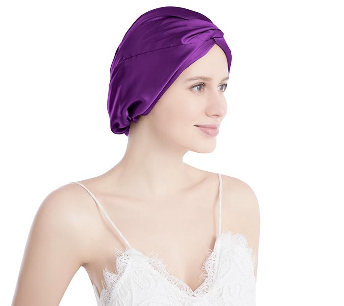 Double-Layer Pure Mulberry Silk Sleep Cap with Knot Protective Hair Care Bonnet for Women