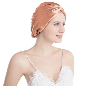 Double-Layer Pure Mulberry Silk Sleep Cap with Knot Protective Hair Care Bonnet for Women