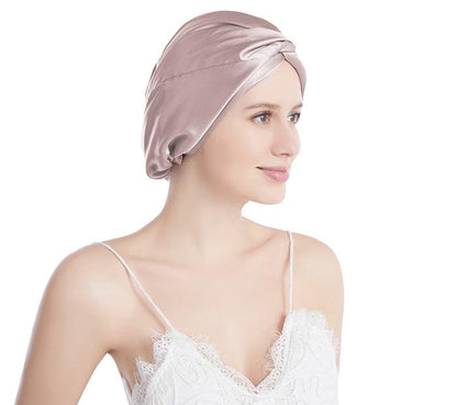 Double-Layer Pure Mulberry Silk Sleep Cap with Knot Protective Hair Care Bonnet for Women