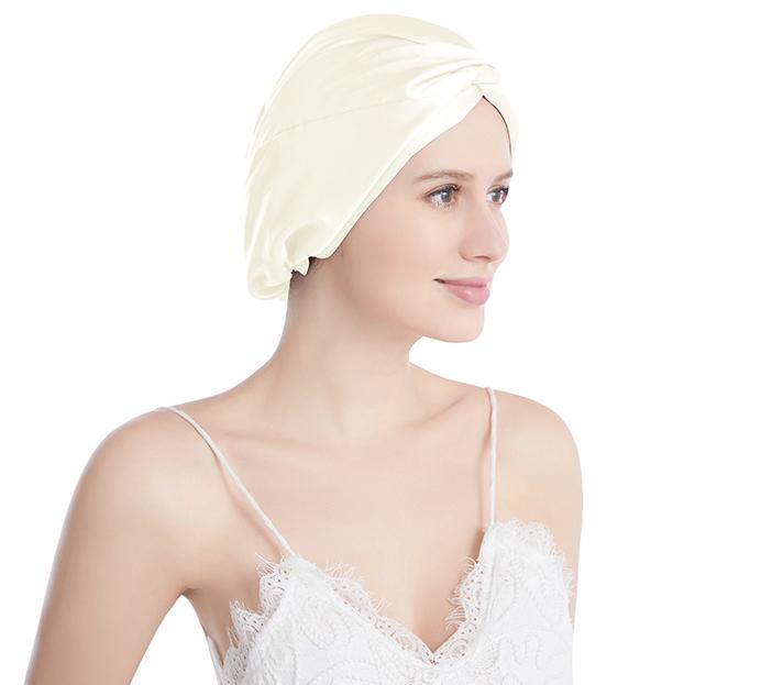 Double-Layer Pure Mulberry Silk Sleep Cap with Knot Protective Hair Care Bonnet for Women