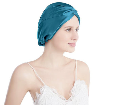 Double-Layer Pure Mulberry Silk Sleep Cap with Knot Protective Hair Care Bonnet for Women