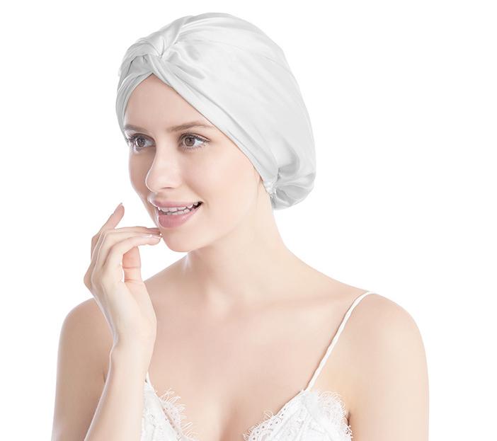 Double-Layer Pure Mulberry Silk Sleep Cap with Knot Protective Hair Care Bonnet for Women