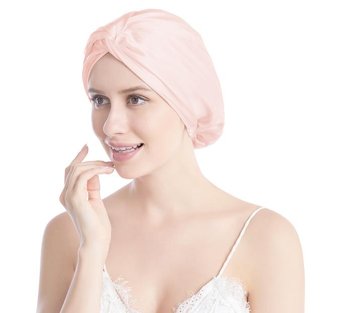 Double-Layer Pure Mulberry Silk Sleep Cap with Knot Protective Hair Care Bonnet for Women