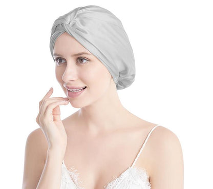 Double-Layer Pure Mulberry Silk Sleep Cap with Knot Protective Hair Care Bonnet for Women